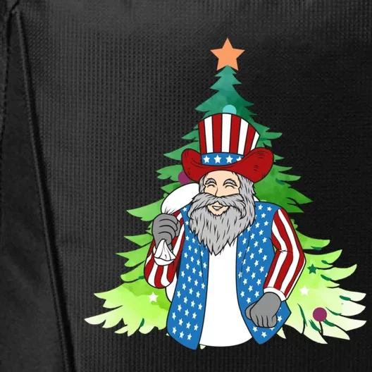 Here Comes Santa Clauspatriotic Kris Kringle Christmas Tree Gift City Backpack