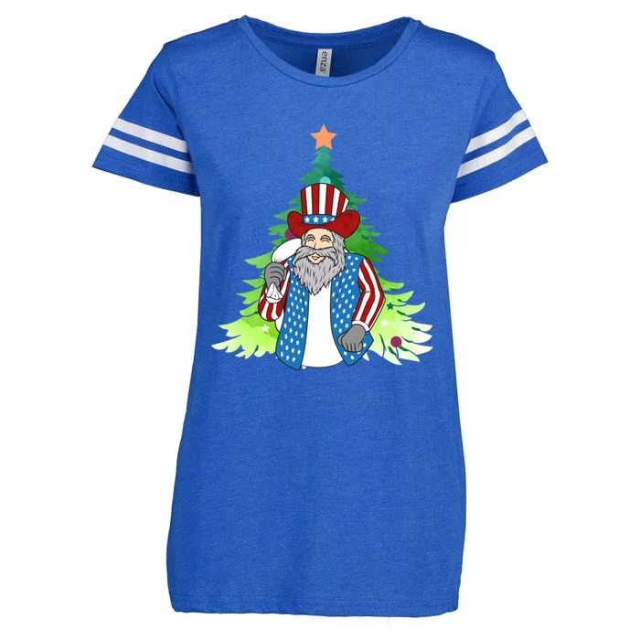 Here Comes Santa Clauspatriotic Kris Kringle Christmas Tree Gift Enza Ladies Jersey Football T-Shirt