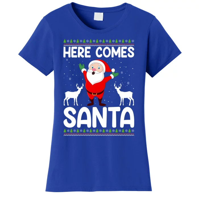 Here Comes Santa Funny Christmas Santa Hat Holiday Season Gift Women's T-Shirt