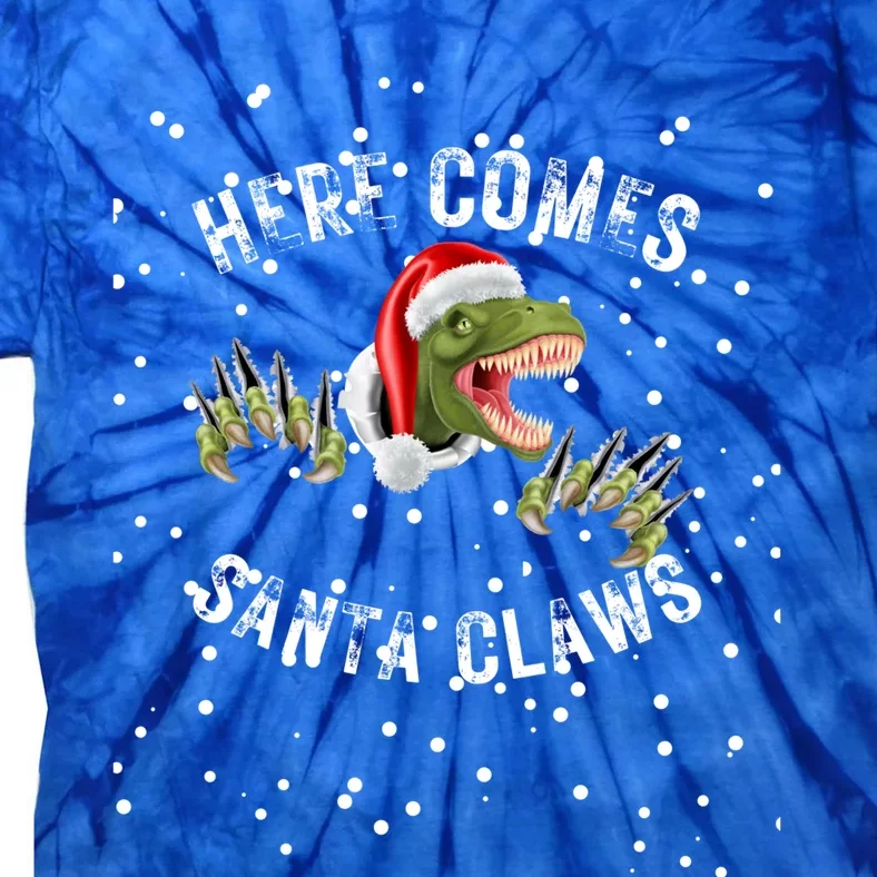 Here Comes Santa Trex Dinosaur Santa Claus Claws Meaningful Gift Tie-Dye T-Shirt