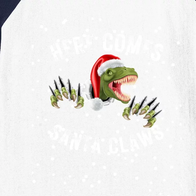 Here Comes Santa Trex Dinosaur Santa Claus Claws Meaningful Gift Baseball Sleeve Shirt