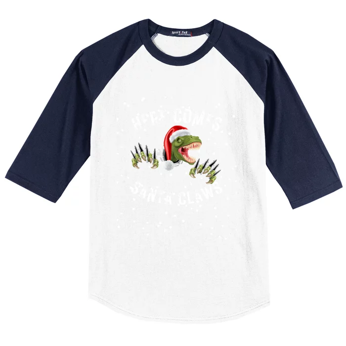 Here Comes Santa Trex Dinosaur Santa Claus Claws Meaningful Gift Baseball Sleeve Shirt