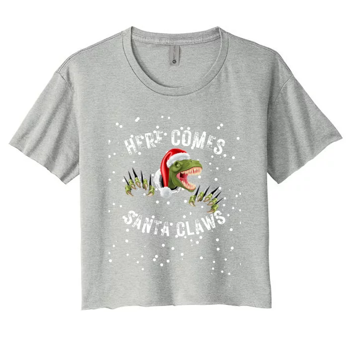 Here Comes Santa Trex Dinosaur Santa Claus Claws Meaningful Gift Women's Crop Top Tee