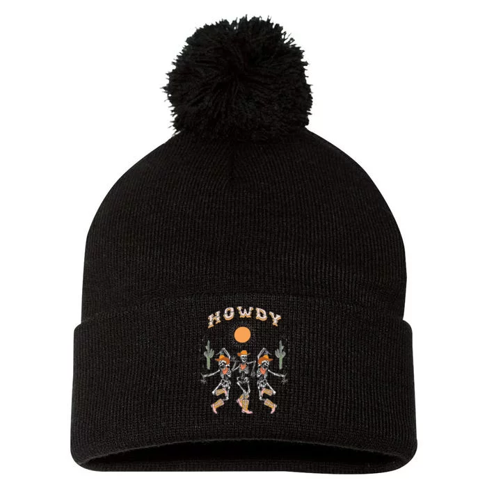 Howdy Cowboy Skeleton Dancing Country Western Pom Pom 12in Knit Beanie