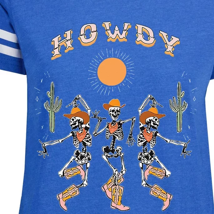 Howdy Cowboy Skeleton Dancing Country Western Enza Ladies Jersey Football T-Shirt