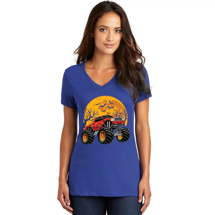 Halloween Costume Spooky Monster Truck Gift Women's V-Neck T-Shirt