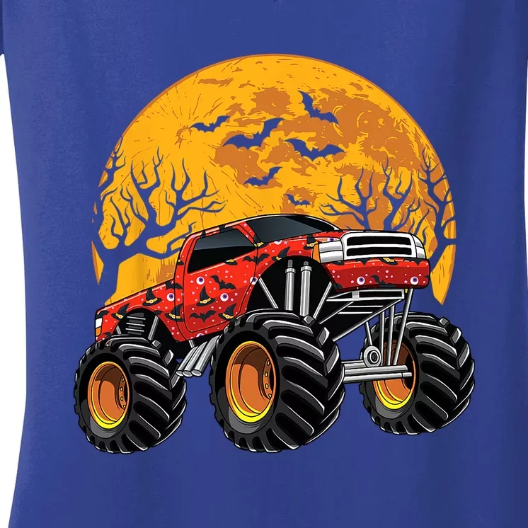 Halloween Costume Spooky Monster Truck Gift Women's V-Neck T-Shirt