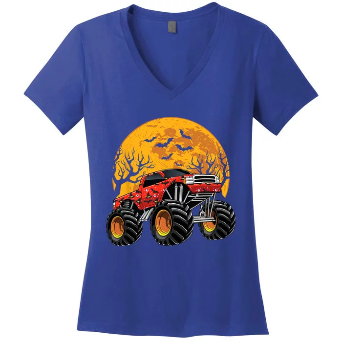 Halloween Costume Spooky Monster Truck Gift Women's V-Neck T-Shirt