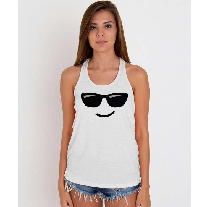 Halloween Costume Sunglasses Emoticon Face Group Women's Knotted Racerback Tank