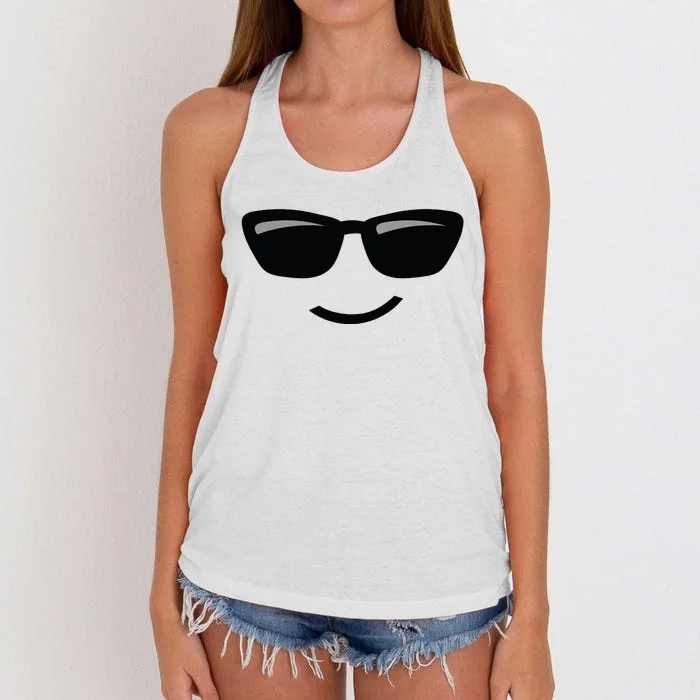 Halloween Costume Sunglasses Emoticon Face Group Women's Knotted Racerback Tank