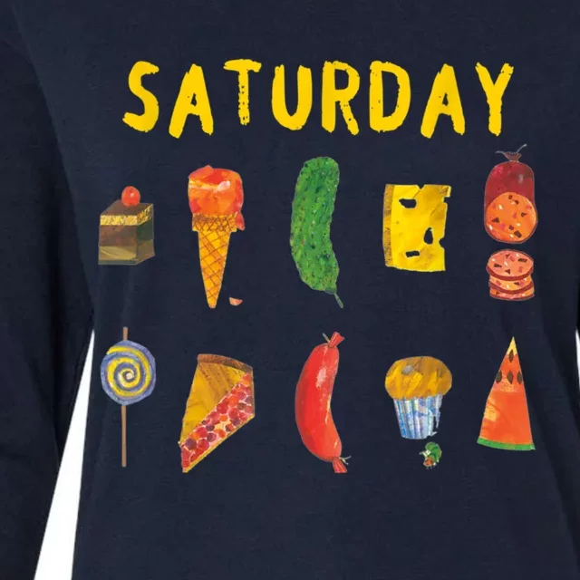 Hungry Caterpillars SATURDAY Funny Fruit Lover Vegan Womens Cotton Relaxed Long Sleeve T-Shirt