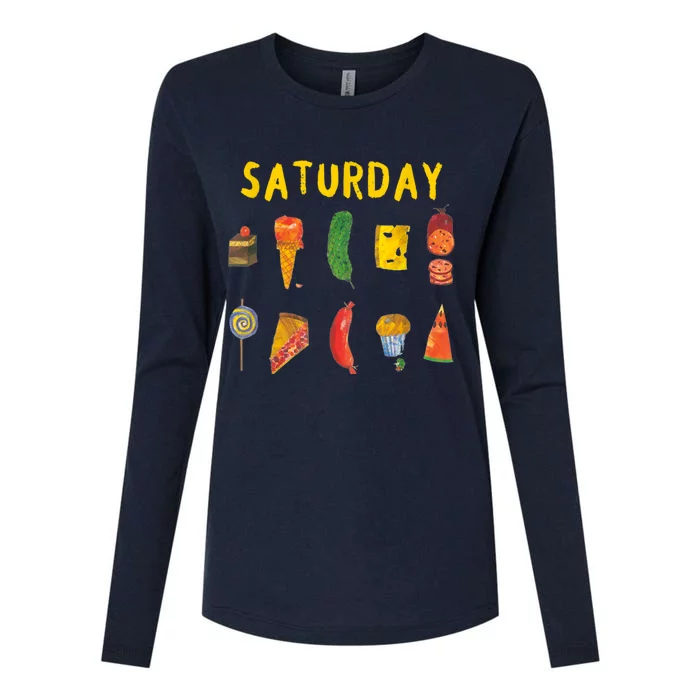 Hungry Caterpillars SATURDAY Funny Fruit Lover Vegan Womens Cotton Relaxed Long Sleeve T-Shirt