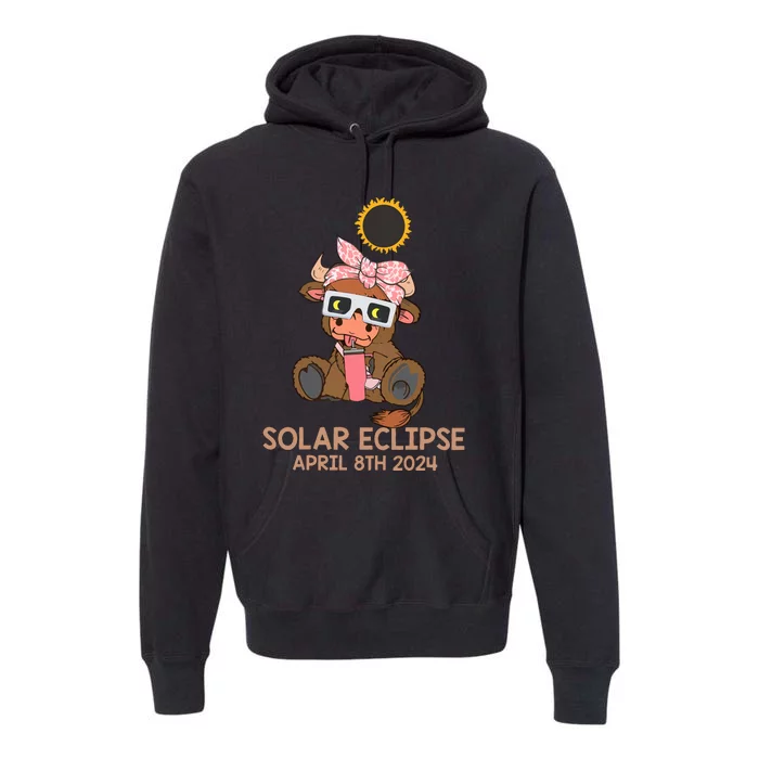 Highland Cow Solar Eclipse April 8th 2024 Premium Hoodie