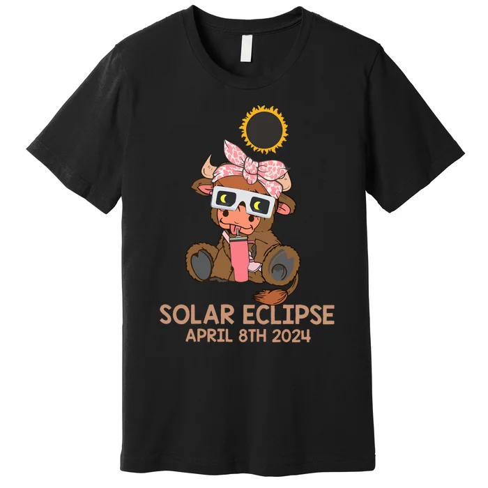 Highland Cow Solar Eclipse April 8th 2024 Premium T-Shirt