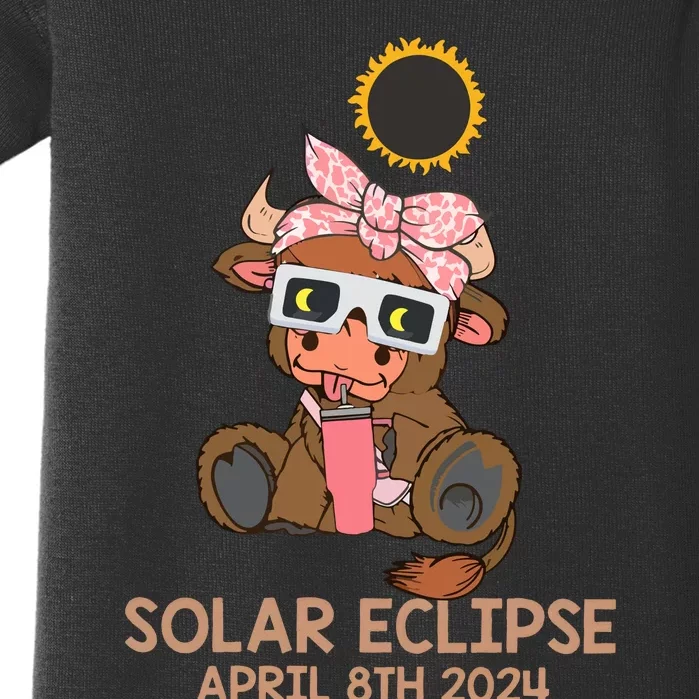 Highland Cow Solar Eclipse April 8th 2024 Baby Bodysuit