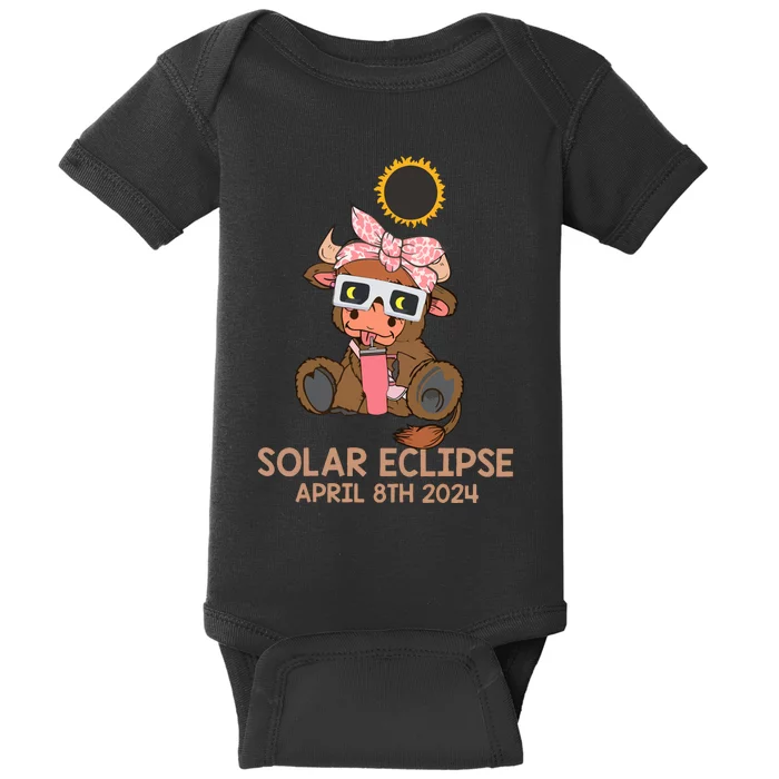 Highland Cow Solar Eclipse April 8th 2024 Baby Bodysuit