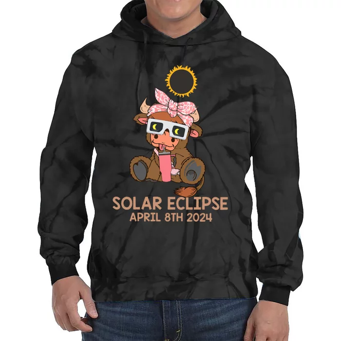 Highland Cow Solar Eclipse April 8th 2024 Tie Dye Hoodie