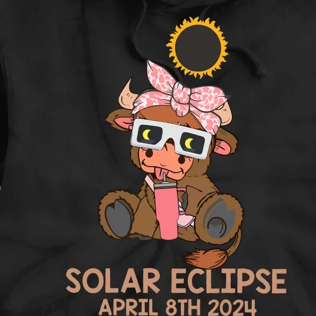 Highland Cow Solar Eclipse April 8th 2024 Tie Dye Hoodie