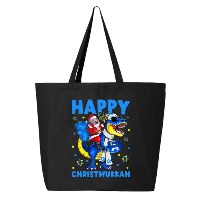 Happy Christmukkah Santa Rides Jewish T Rex Menorah Chanukah 25L Jumbo Tote