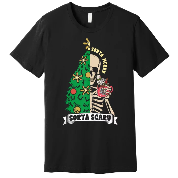 Halloween Christmas Skeleton Sorta Merry Scary Xmas Tree Tank Top Premium T-Shirt