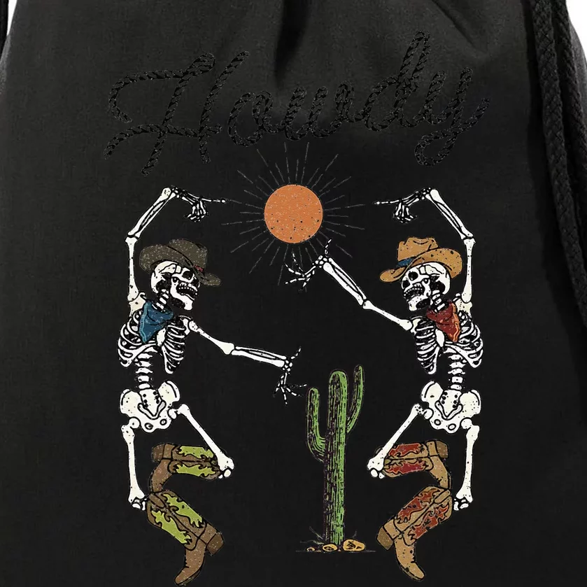 Howdy Cow Skeleton Dancing Country Western Drawstring Bag