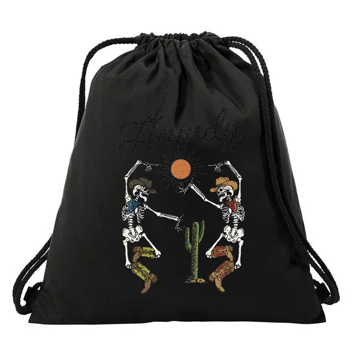 Howdy Cow Skeleton Dancing Country Western Drawstring Bag