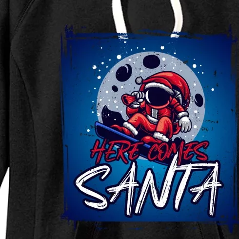 Here Comes Santa Santa Claus On A Skateboard In Moonlight Cool Gift Women's Fleece Hoodie