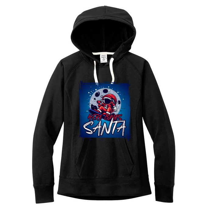 Here Comes Santa Santa Claus On A Skateboard In Moonlight Cool Gift Women's Fleece Hoodie