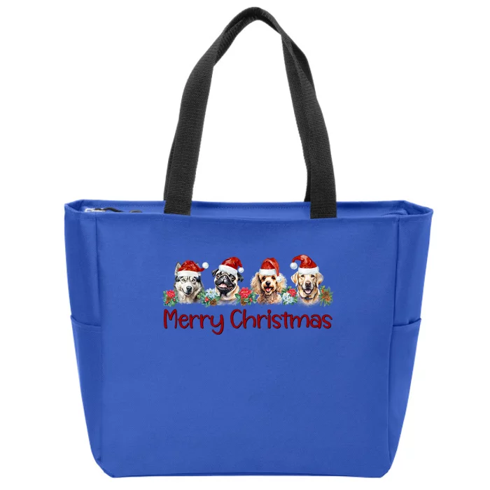 Happy Christmas Santa Dog Paw Lover Owner Dogs Christmas Funny Gift Zip Tote Bag