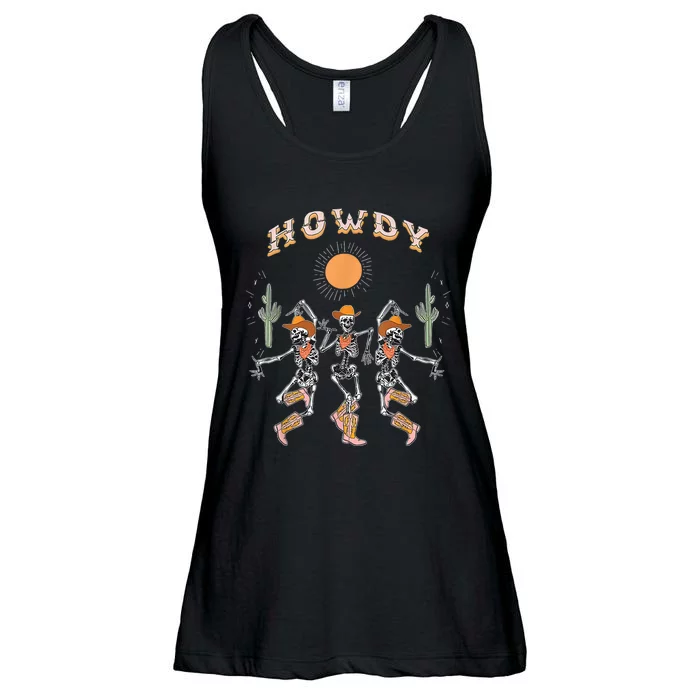 Howdy Cowboy Skeleton Dancing Country Western Ladies Essential Flowy Tank