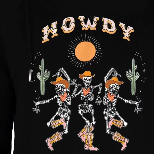 Howdy Cowboy Skeleton Dancing Country Western Womens Funnel Neck Pullover Hood