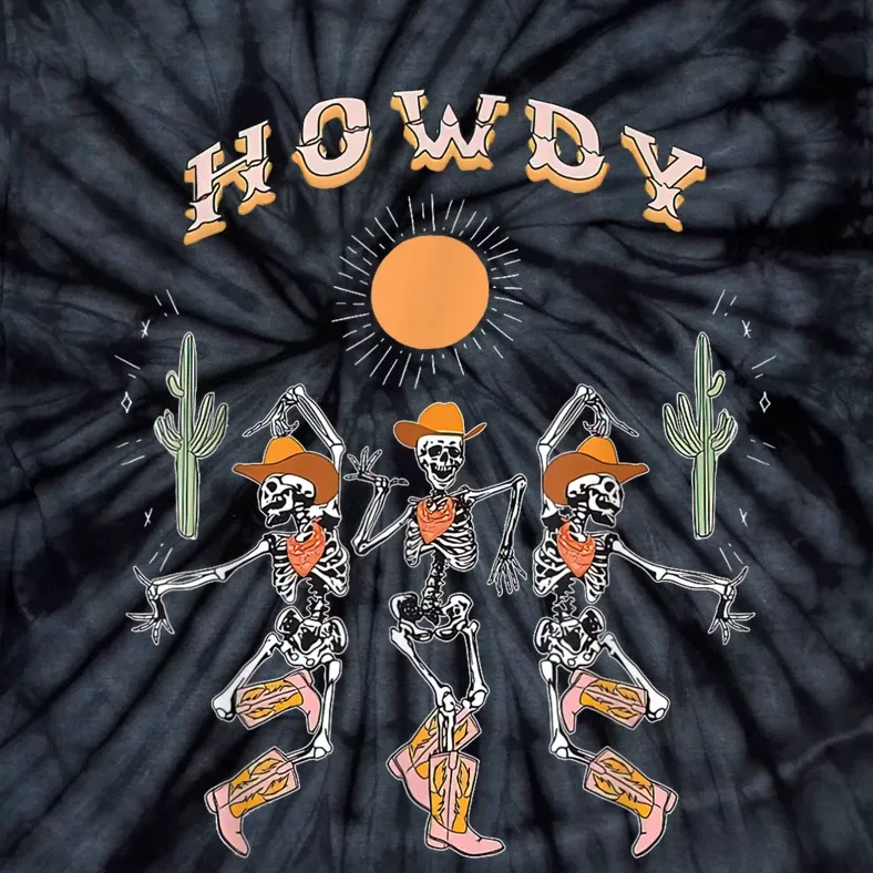 Howdy Cowboy Skeleton Dancing Country Western Tie-Dye T-Shirt