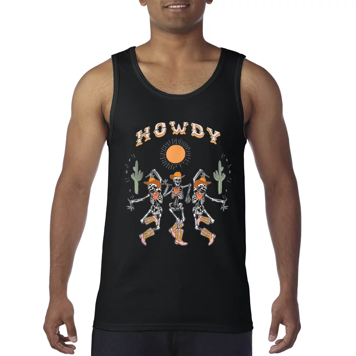 Howdy Cowboy Skeleton Dancing Country Western Tank Top