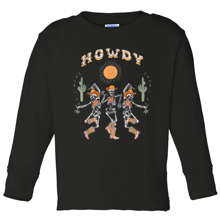 Howdy Cowboy Skeleton Dancing Country Western Toddler Long Sleeve Shirt