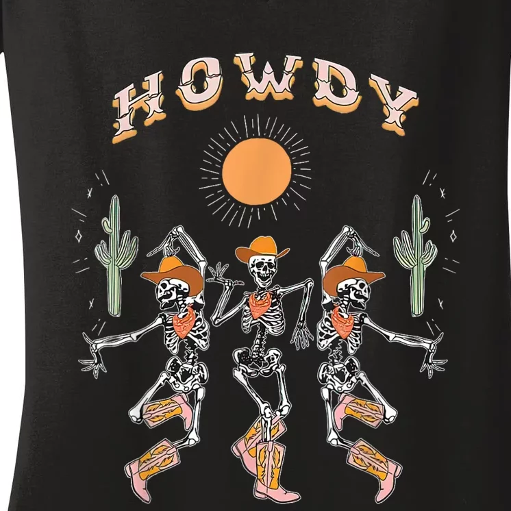 Howdy Cowboy Skeleton Dancing Country Western Women's V-Neck T-Shirt