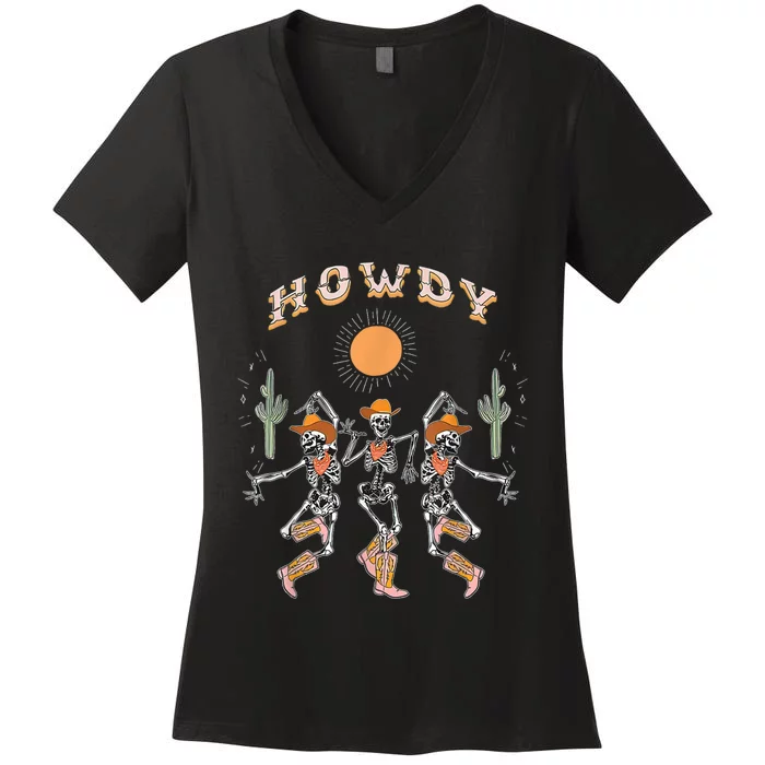 Howdy Cowboy Skeleton Dancing Country Western Women's V-Neck T-Shirt