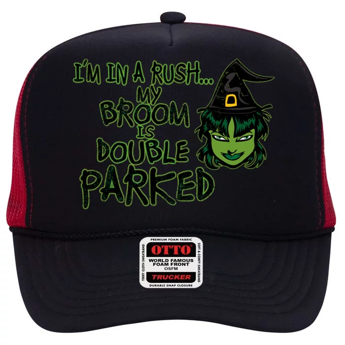 Halloween Costume Spooky Witch Broom Parking Gift High Crown Mesh Trucker Hat