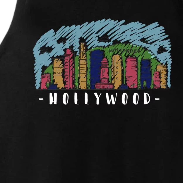 Hollywood Cartoon Style Illustration Ladies Tri-Blend Wicking Tank