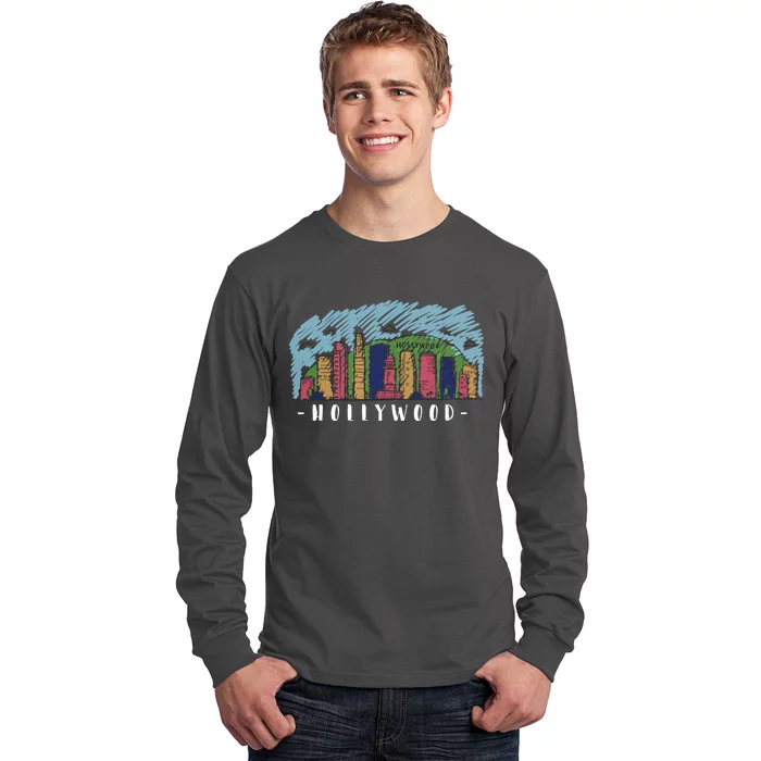 Hollywood Cartoon Style Illustration Long Sleeve Shirt