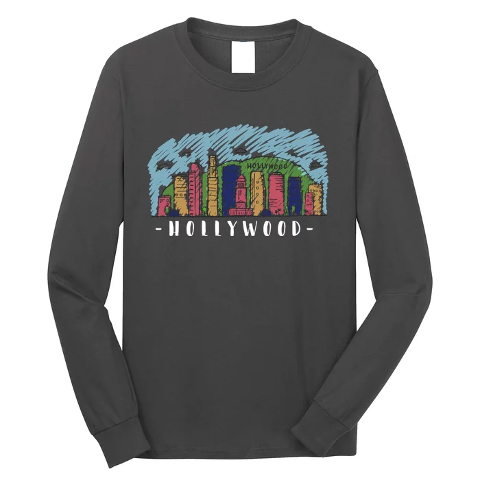 Hollywood Cartoon Style Illustration Long Sleeve Shirt