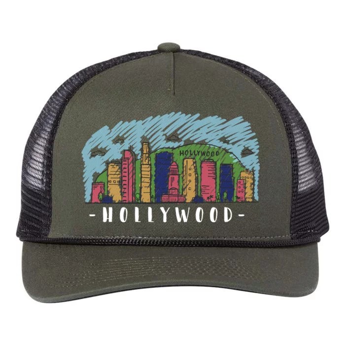 Hollywood Cartoon Style Illustration Retro Rope Trucker Hat Cap