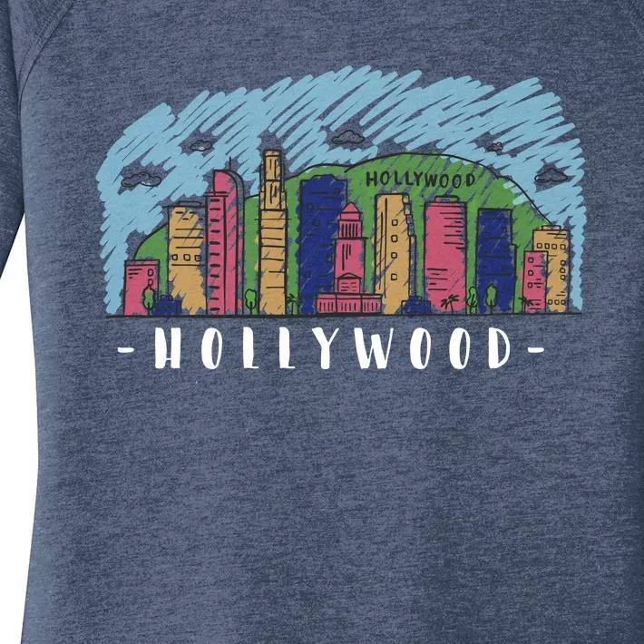 Hollywood Cartoon Style Illustration Women's Perfect Tri Tunic Long Sleeve Shirt