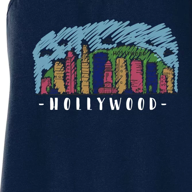 Hollywood Cartoon Style Illustration Women's Racerback Tank