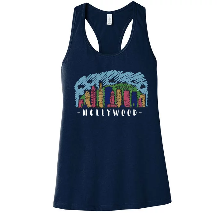 Hollywood Cartoon Style Illustration Women's Racerback Tank