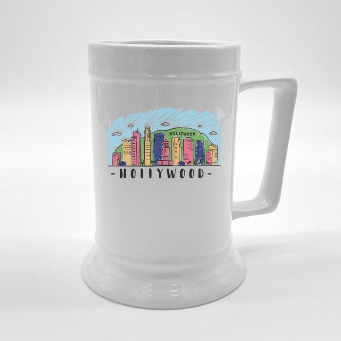 Hollywood Cartoon Style Illustration Front & Back Beer Stein