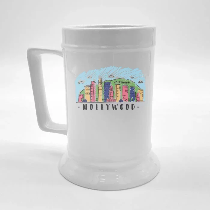 Hollywood Cartoon Style Illustration Front & Back Beer Stein