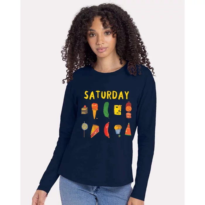 Hungry Caterpillars SATURDAY Funny Fruit Lover Vegan Womens Cotton Relaxed Long Sleeve T-Shirt