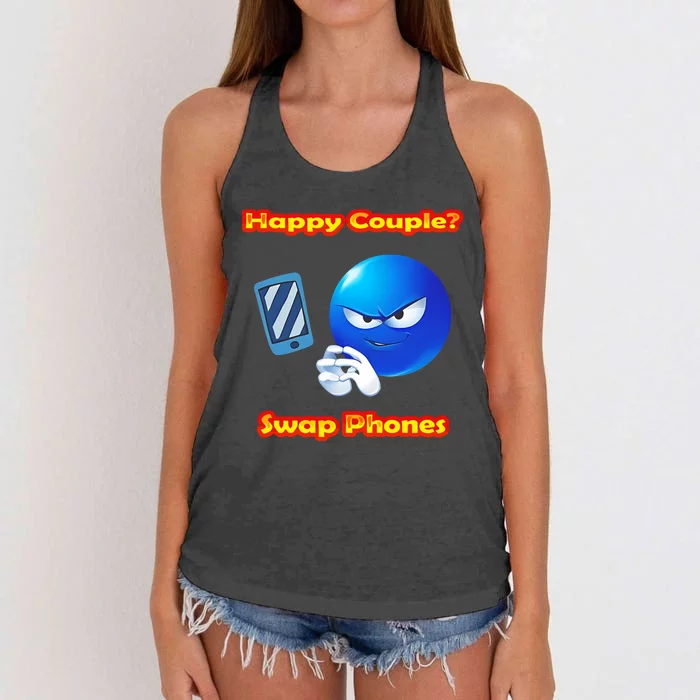 Happy Couple Swap Phones Women's Knotted Racerback Tank