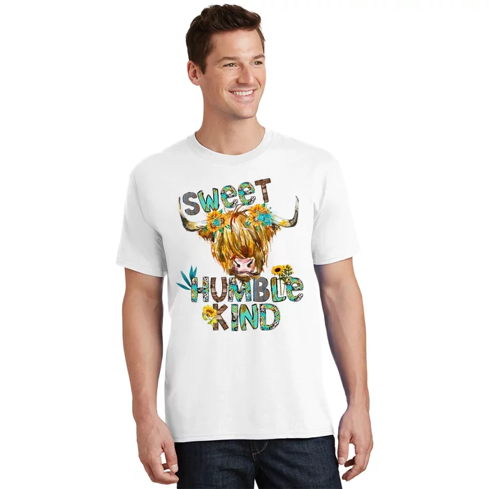 Highland Cow Sunflower Sweet Humble Kind Western Country T-Shirt