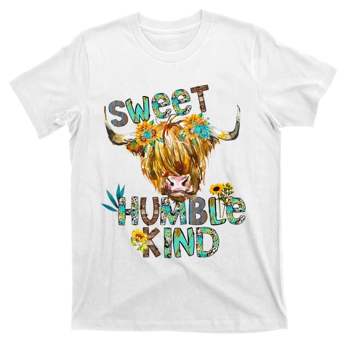 Highland Cow Sunflower Sweet Humble Kind Western Country T-Shirt